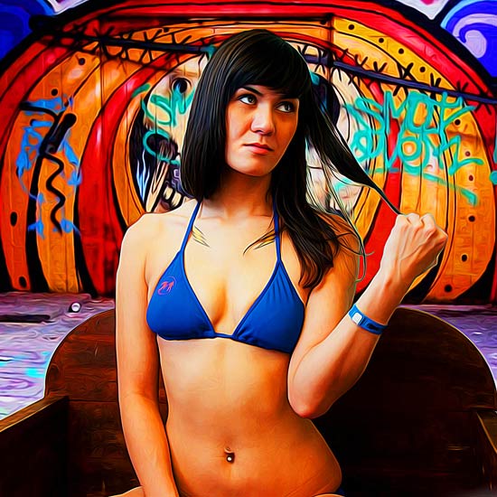 Hot girl sitting in front of graffiti background