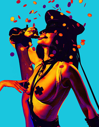 Girl being showered by tokens