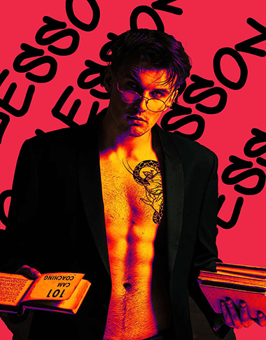 Shirtless male instructor ready to teach